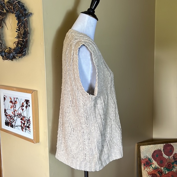 Vintage 80s BANANA REPUBLIC Size Medium Classic Cableknit Vest Linen & Cotton - Picture 5 of 16